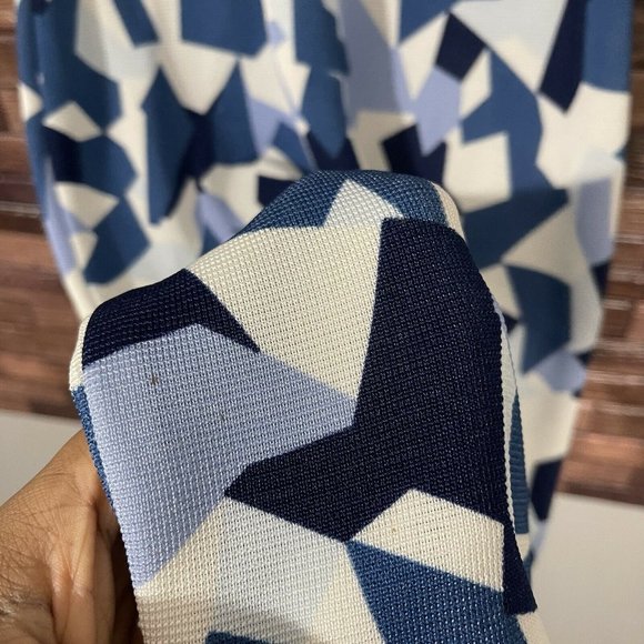 GIVENCHY Geometric Pencil Dress Blue Navy White Knit Stretch Size M Sleeveless - Picture 9 of 11